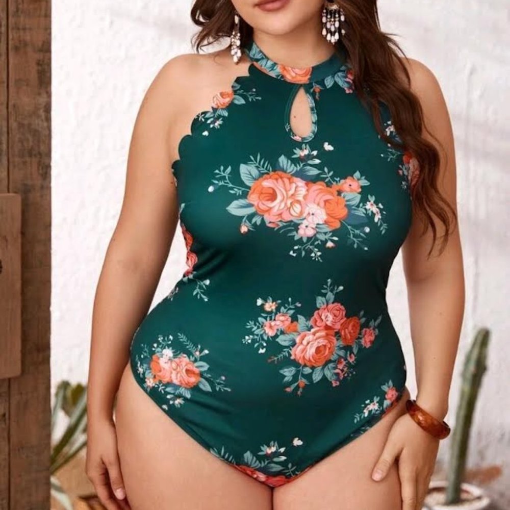 Plus size sexy floral bodysuit
